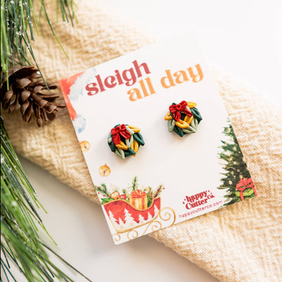 Festive Holiday Wreath Stud Earrings
