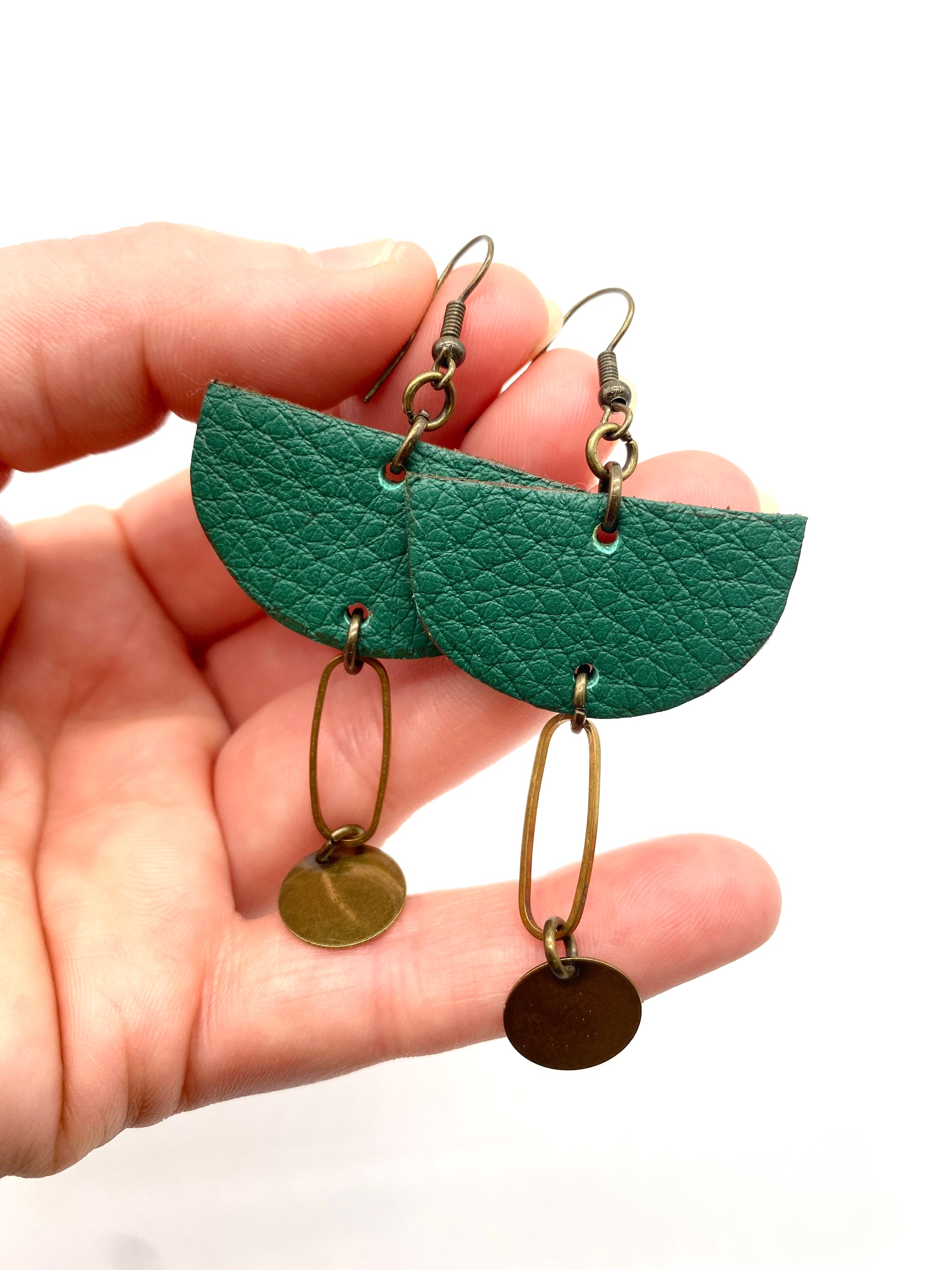 Leather and Brass modern Earrings