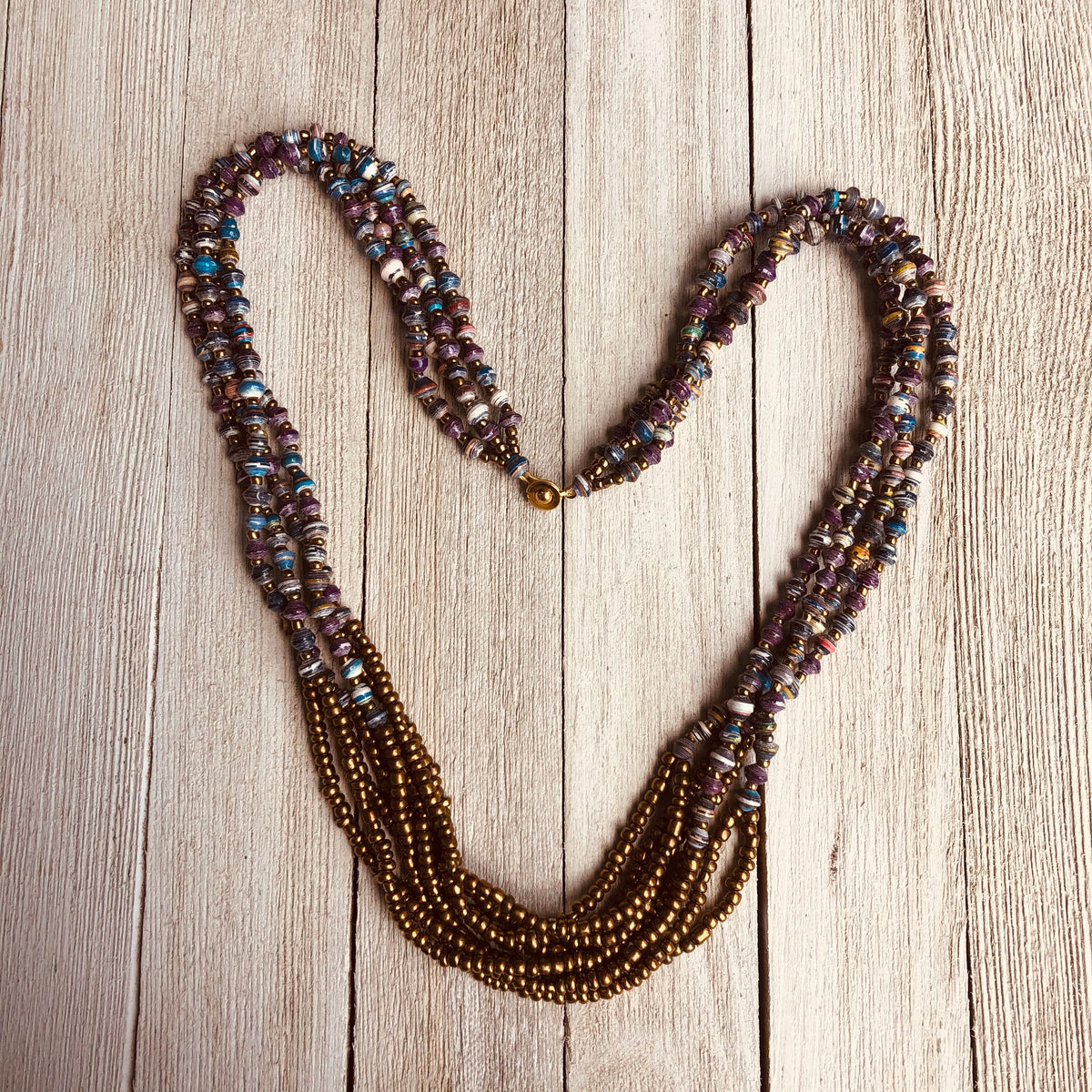 Unique Signature Handmade Beaded Multi Strand Necklace with Knot (Multi Color)