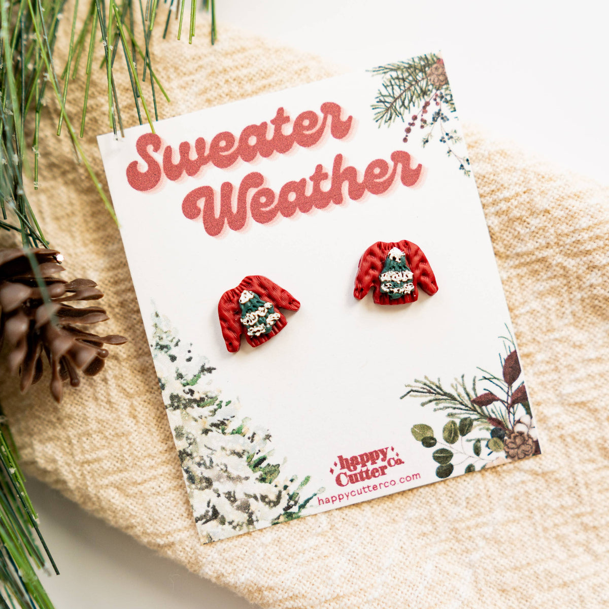Red Christmas Sweater Studs