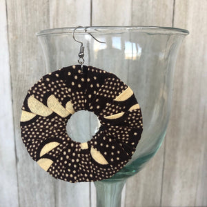 Large Round Ankara Kitangala Earrings (Multicolor - Brown and Cream)
