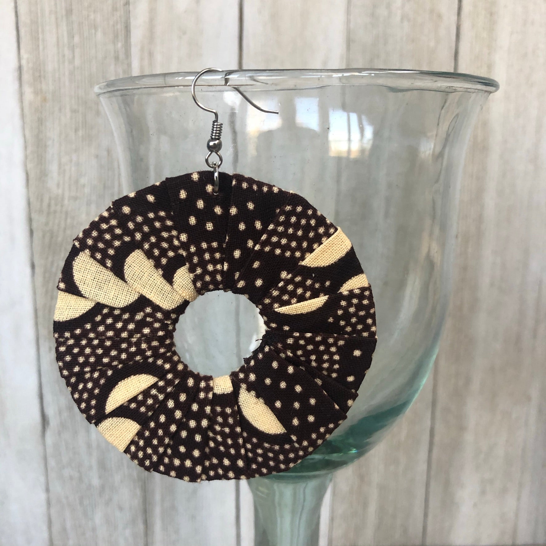 Large Round Ankara Kitangala Earrings (Multicolor - Brown and Cream)