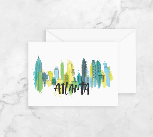 Greeting Card - Atlanta Skyline Watercolor Abstract - Peach or Plum