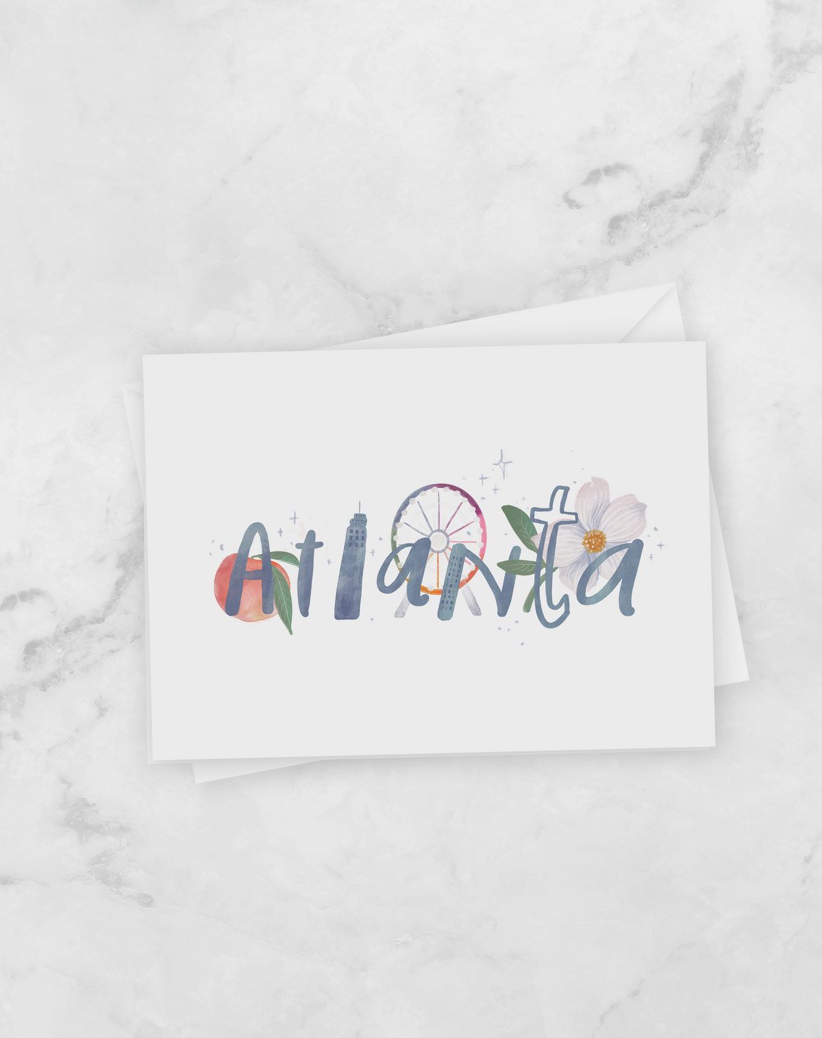 Greeting Card - Atlanta Peach & Skyline - Local - Peach or Plum