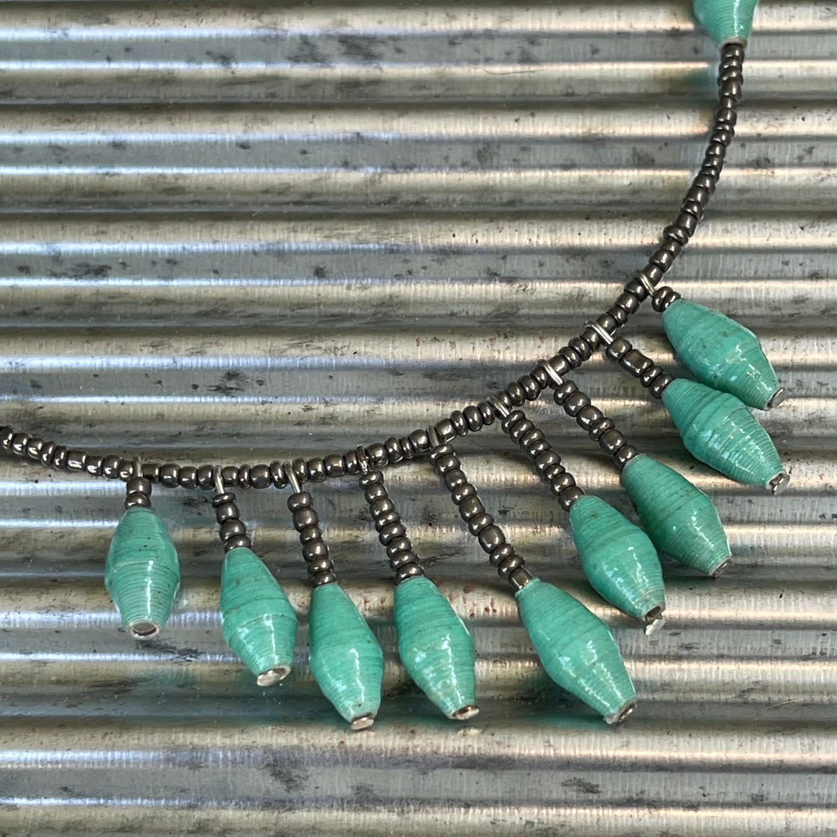 Banda Darling Handmade Monochromatic Beaded Bib Design with Silver Chain (Mint Green)