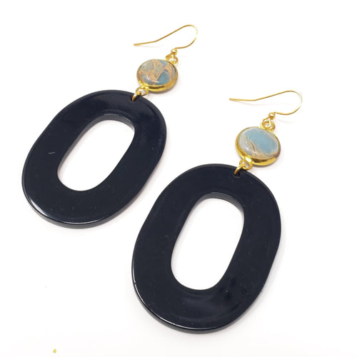 Oval Onyx & Jasper Earrings