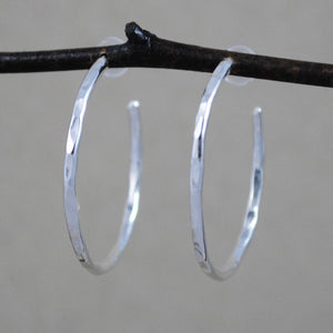 hammered hoop earrings - sterling silver