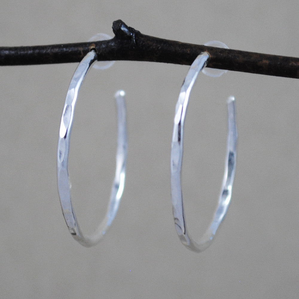 hammered hoop earrings - sterling silver