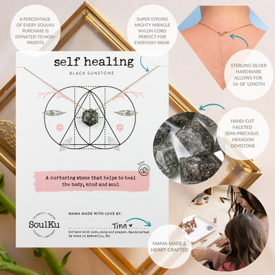 Self Healing Sacred Geometry Necklace - Black Sunstone