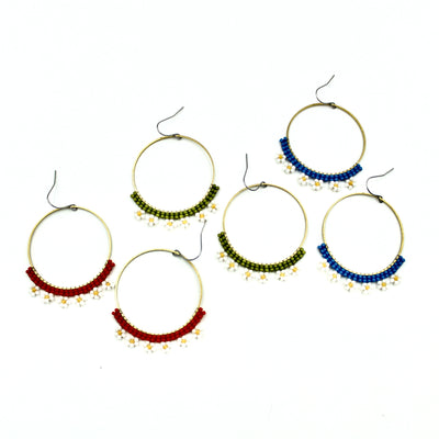 Daisy Hoop Earrings - Woven Seed Beads