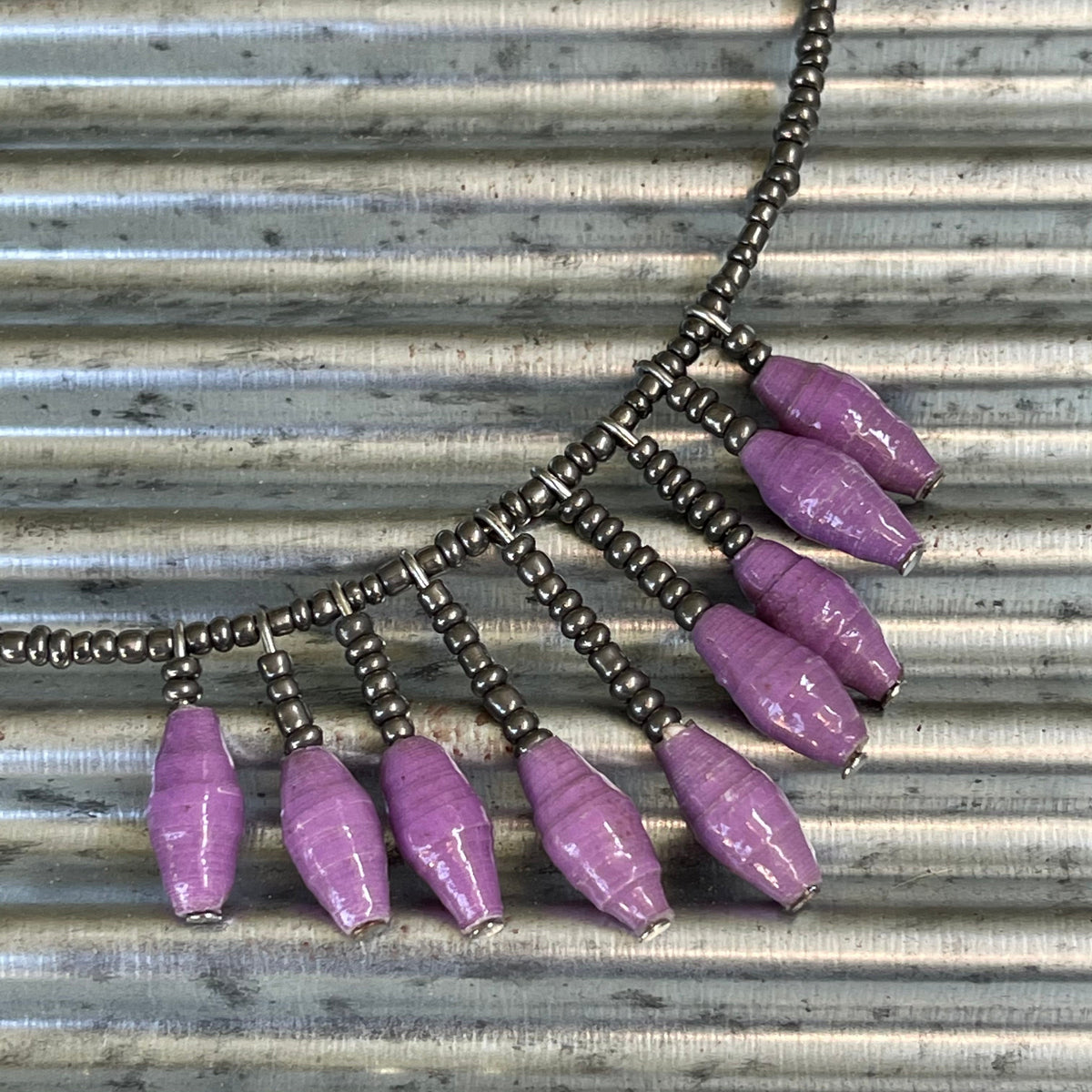 Banda Darling Handmade Monochromatic Beaded Bib Design with Silver Chain (Purple)