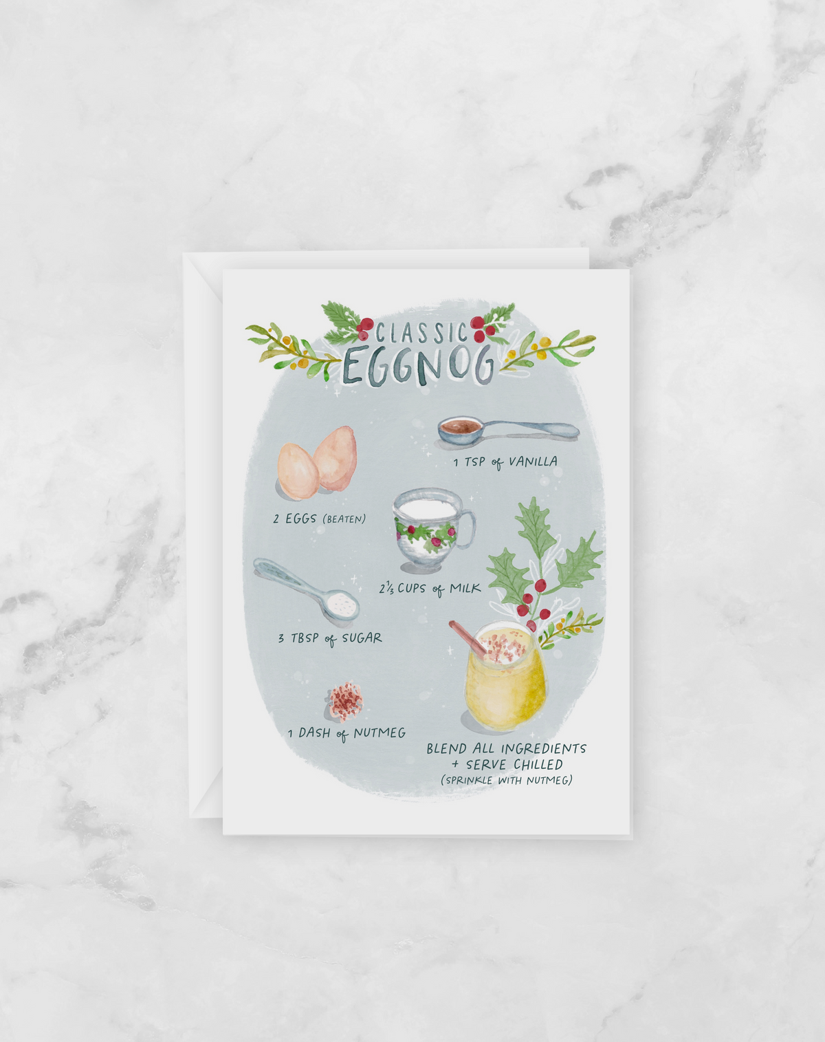 Holiday Greeting Card - Eggnog Recipe- Christmas Cards - Peach or Plum