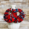 Large Round Ankara Earrings (Multicolor - Red/Navy Blue/Cream)