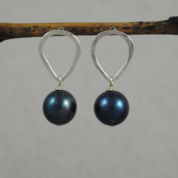 teardrop stud with hanging pearl earrings - gold-filled