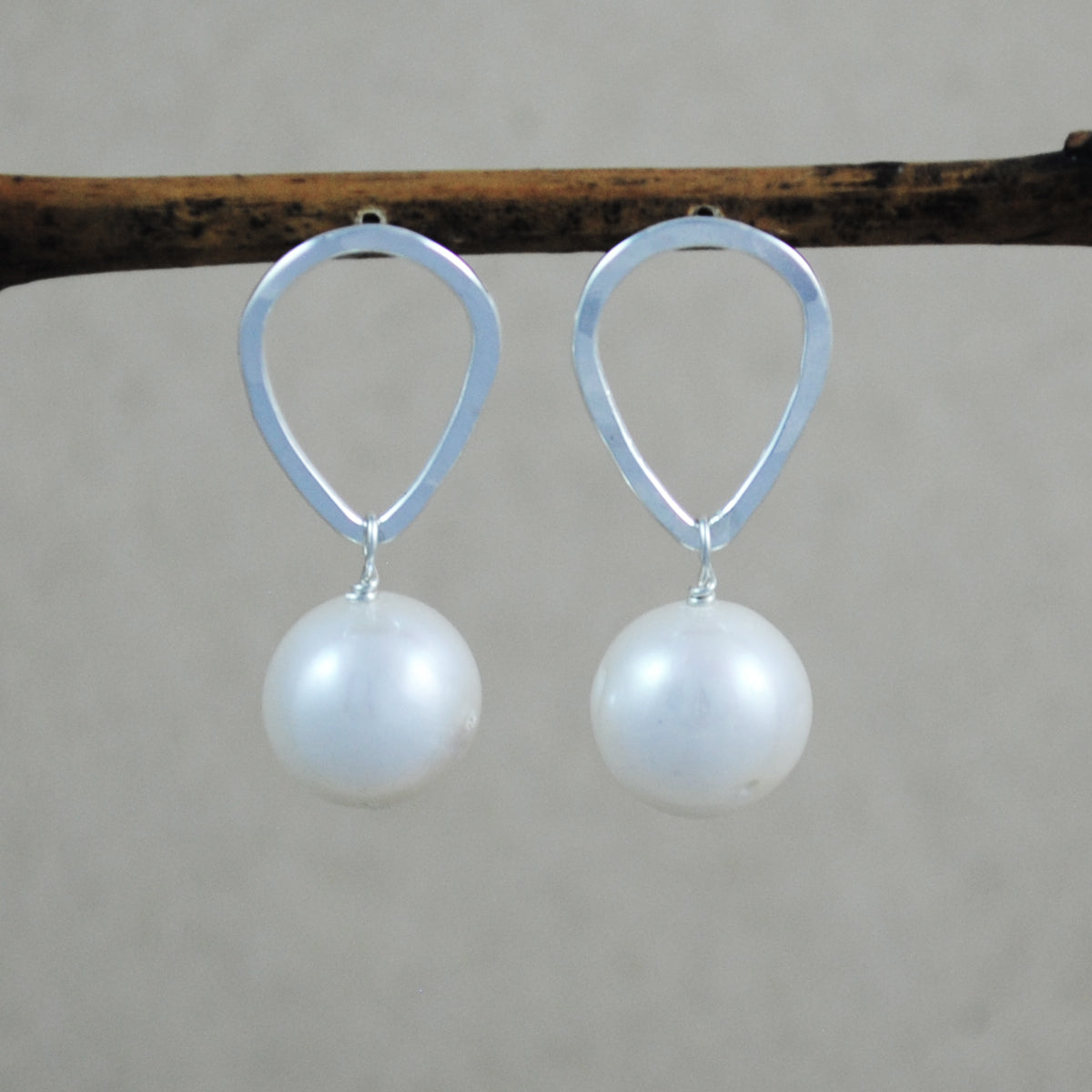 teardrop stud with hanging pearl earrings - sterling