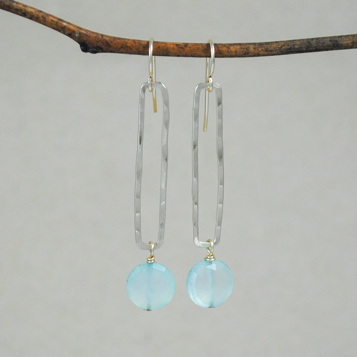 Rectangle And Stone Earrings - gold-filled