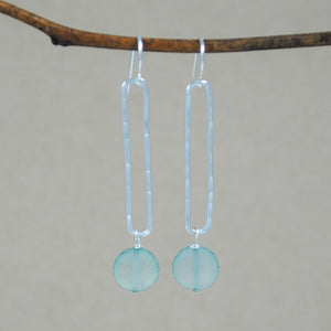 Rectangle And Stone Earrings - sterling silver