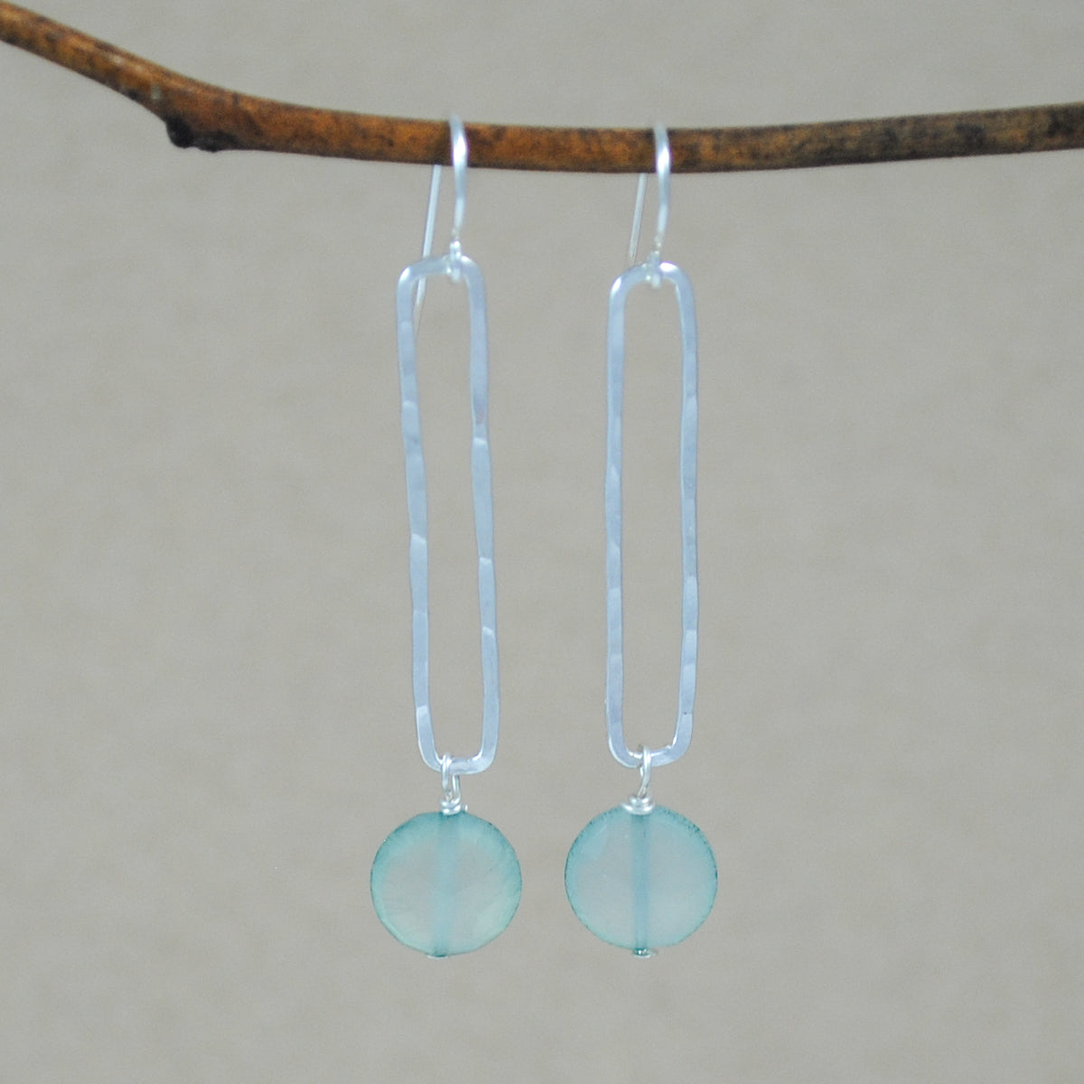 Rectangle And Stone Earrings - sterling silver