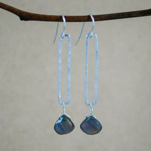 Rectangle And Stone Earrings - sterling silver