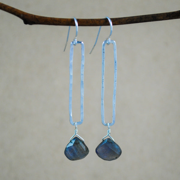 Rectangle And Stone Earrings - sterling silver