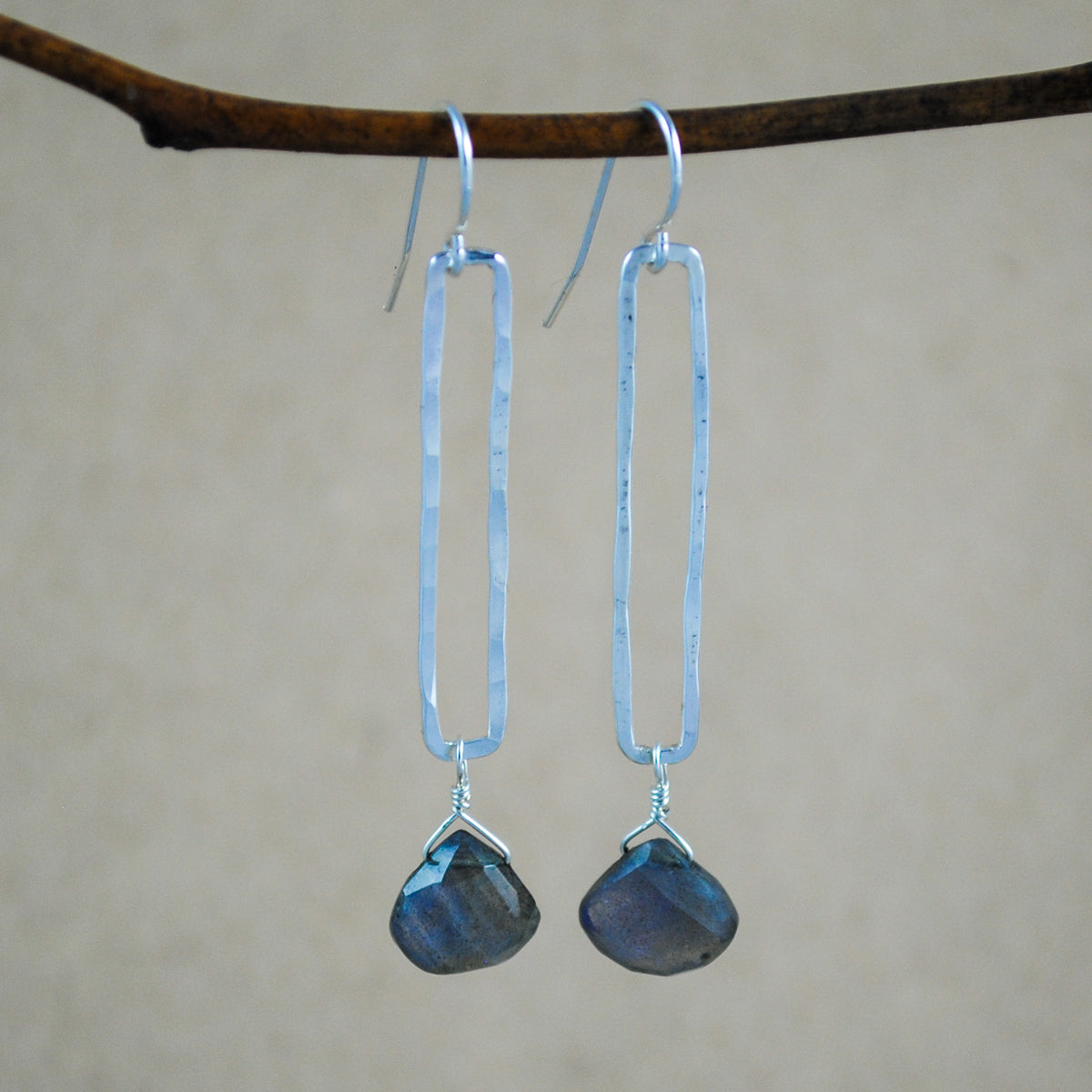 Rectangle And Stone Earrings - sterling silver