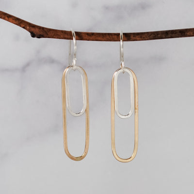 Large Double Paperclip Earrings - Mixed Metals