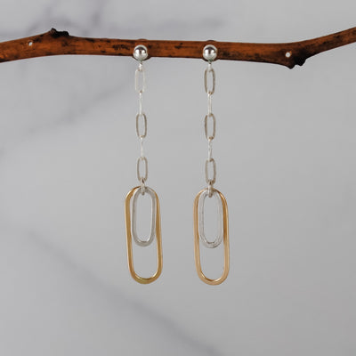 Double Paperclip Stud Dangle Earrings - Mixed Metals