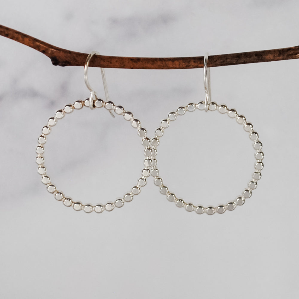 Large Beaded Circle Earrings - sterling