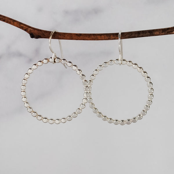 Large Beaded Circle Earrings - sterling