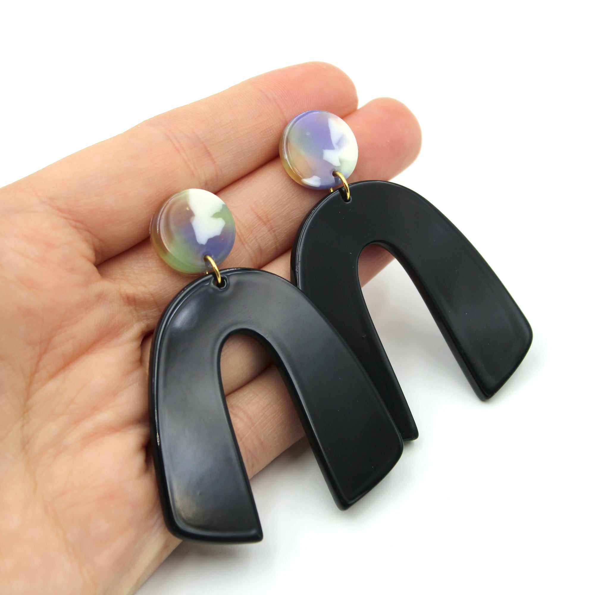 Black & Pastel Arch Earrings