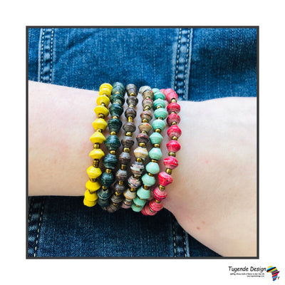 Kyendi Stackable Beaded Stretch Bracelets  (Set of 6 - Boho Colors)