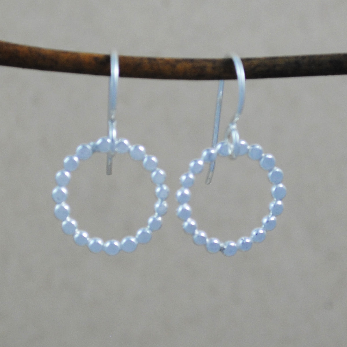 Mini Beaded Circle Earrings - sterling silver