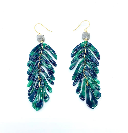 Cannes Acrylic Palm Frond Earrings - green