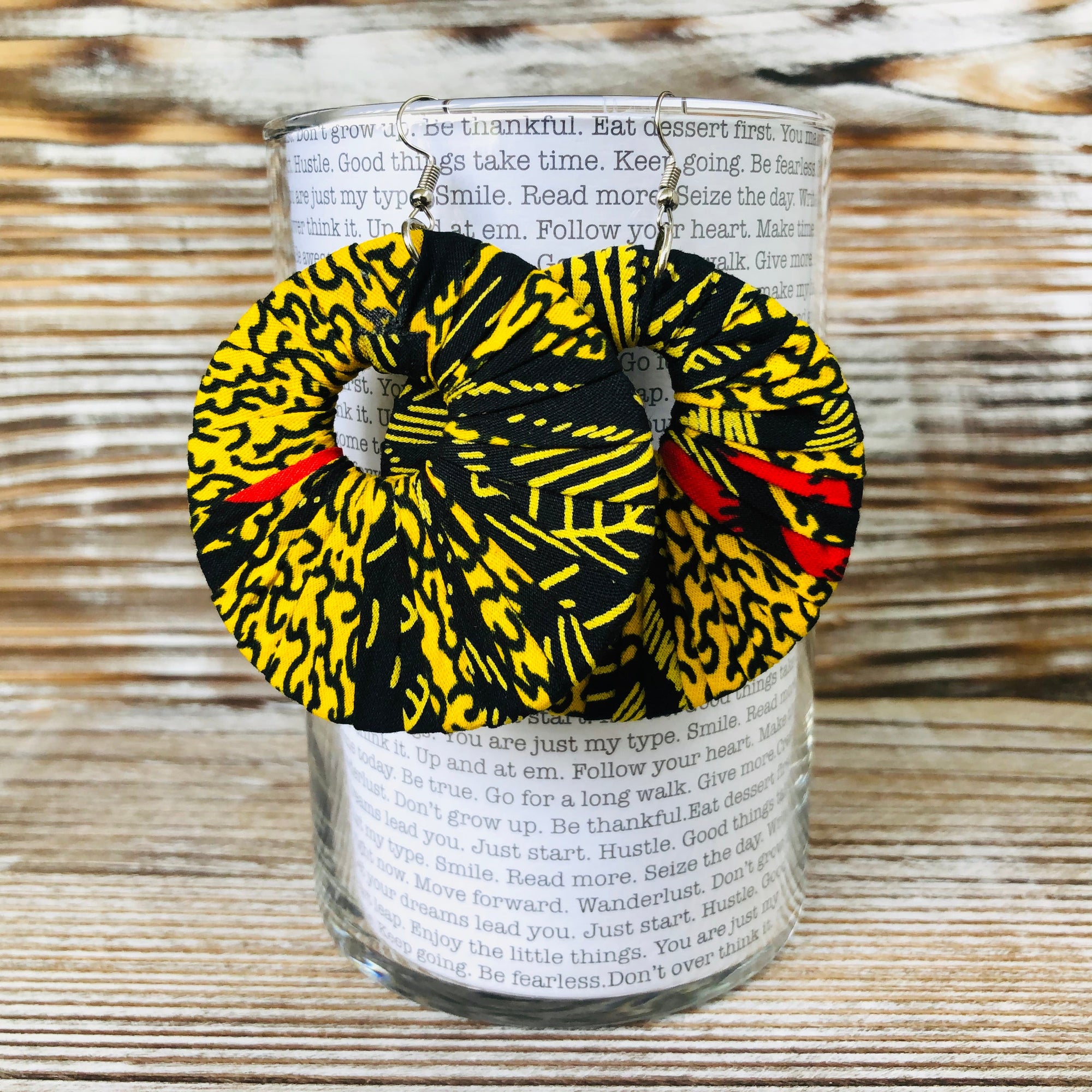 Large Round Ankara Earrings (Multicolor - Yellow/Black/Red)