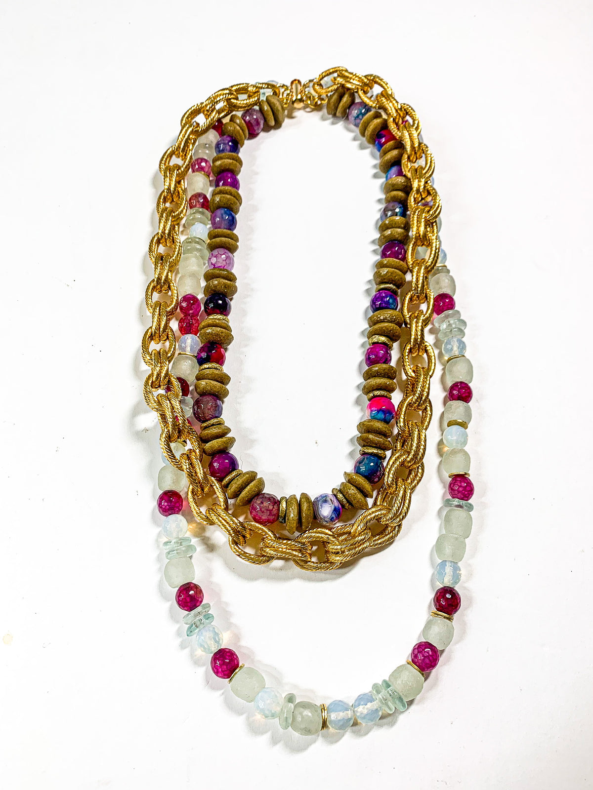 Chunky Pink and Green Layered Necklace