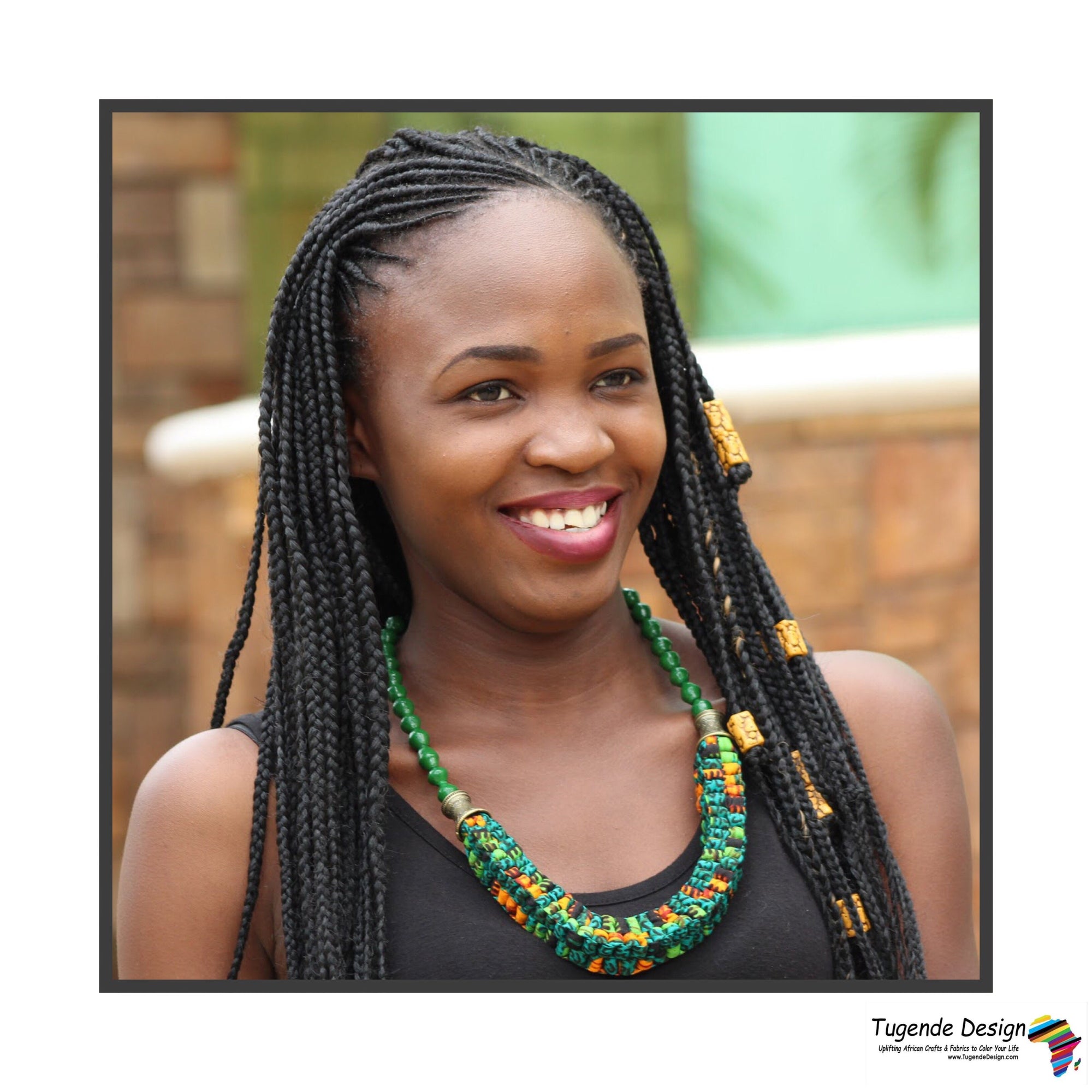 Mara Handmade Braided Necklace in Beads and Ankara Fabric (Available in 8 Colors)