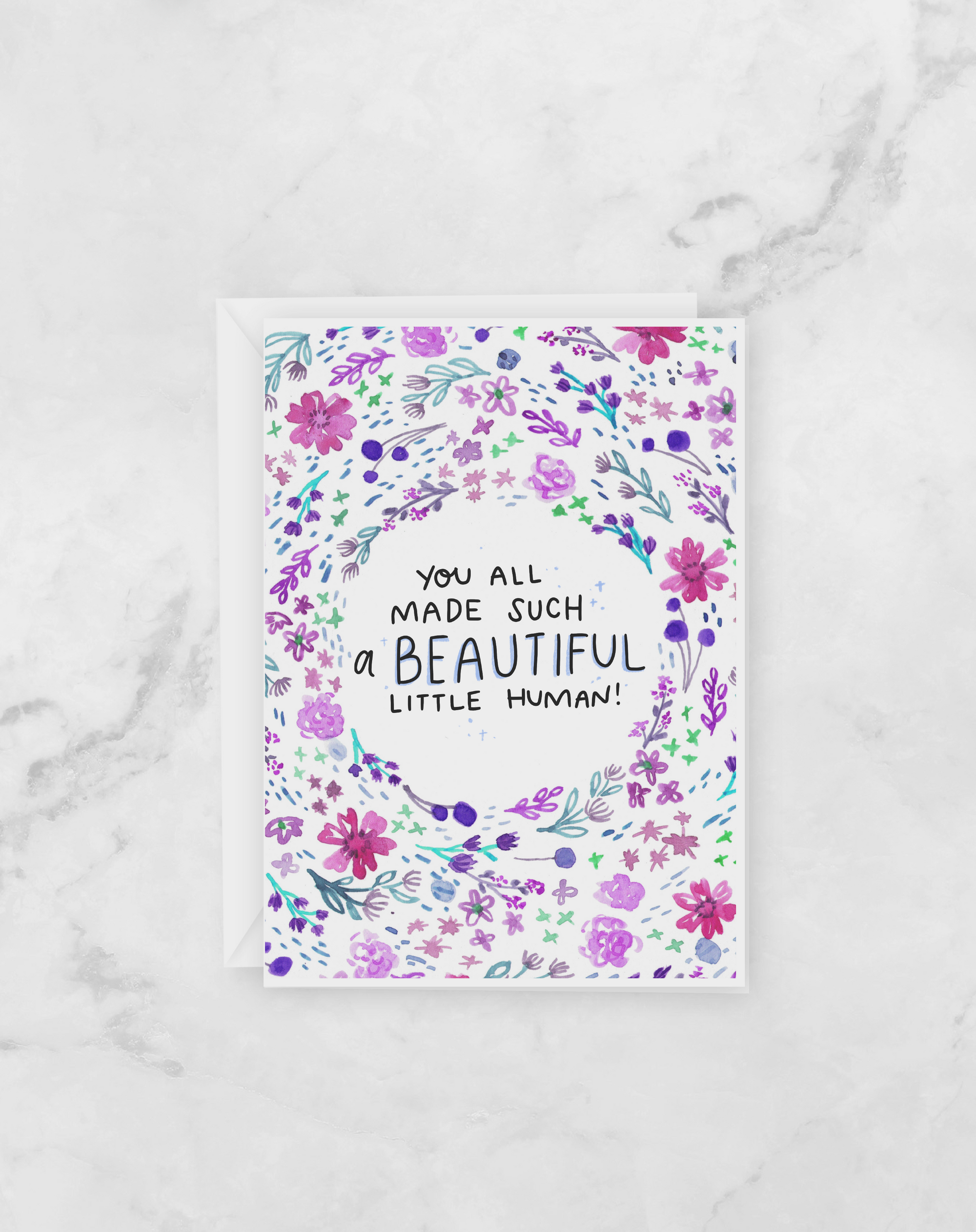 Greeting Card - New Baby - You all made a beautiful little human - Peach or Plum