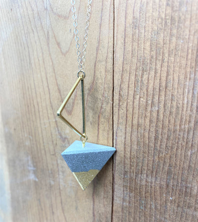 Concrete Tetrahedron Necklace - Gold Leaf