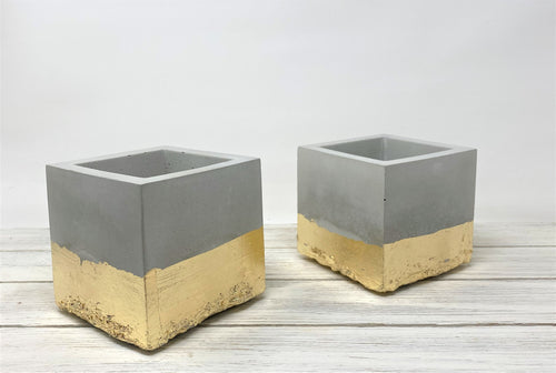 Concrete Cube Pots - Gold Leaf