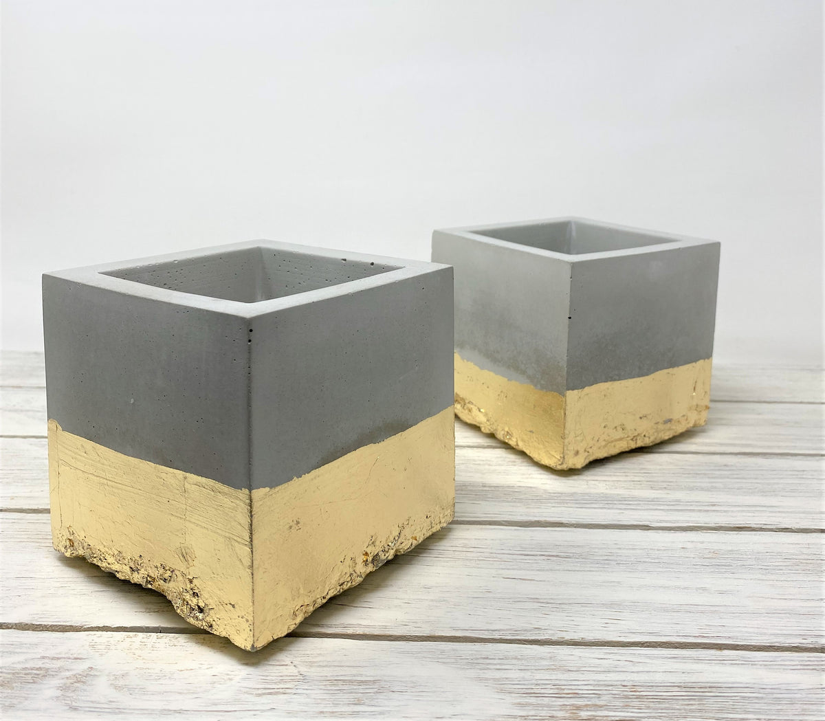 Concrete Cube Pots - Gold Leaf