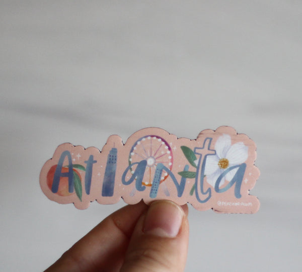 Sticker - Atlanta peach & skyline - Peach or Plum