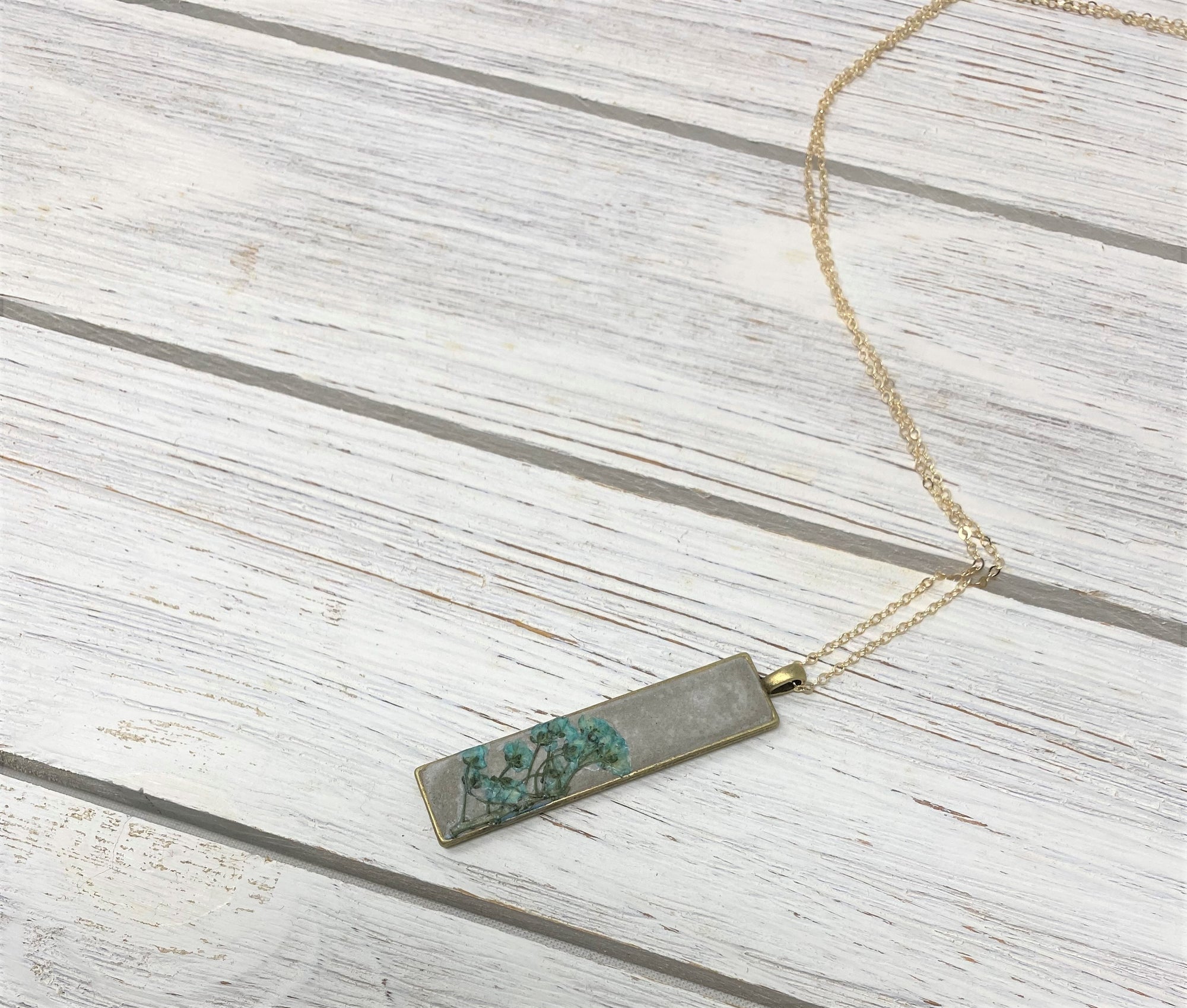 Concrete Botanical Necklace - Light Blue Flower