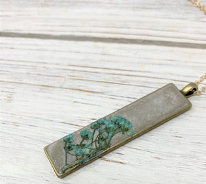 Concrete Botanical Necklace - Light Blue Flower