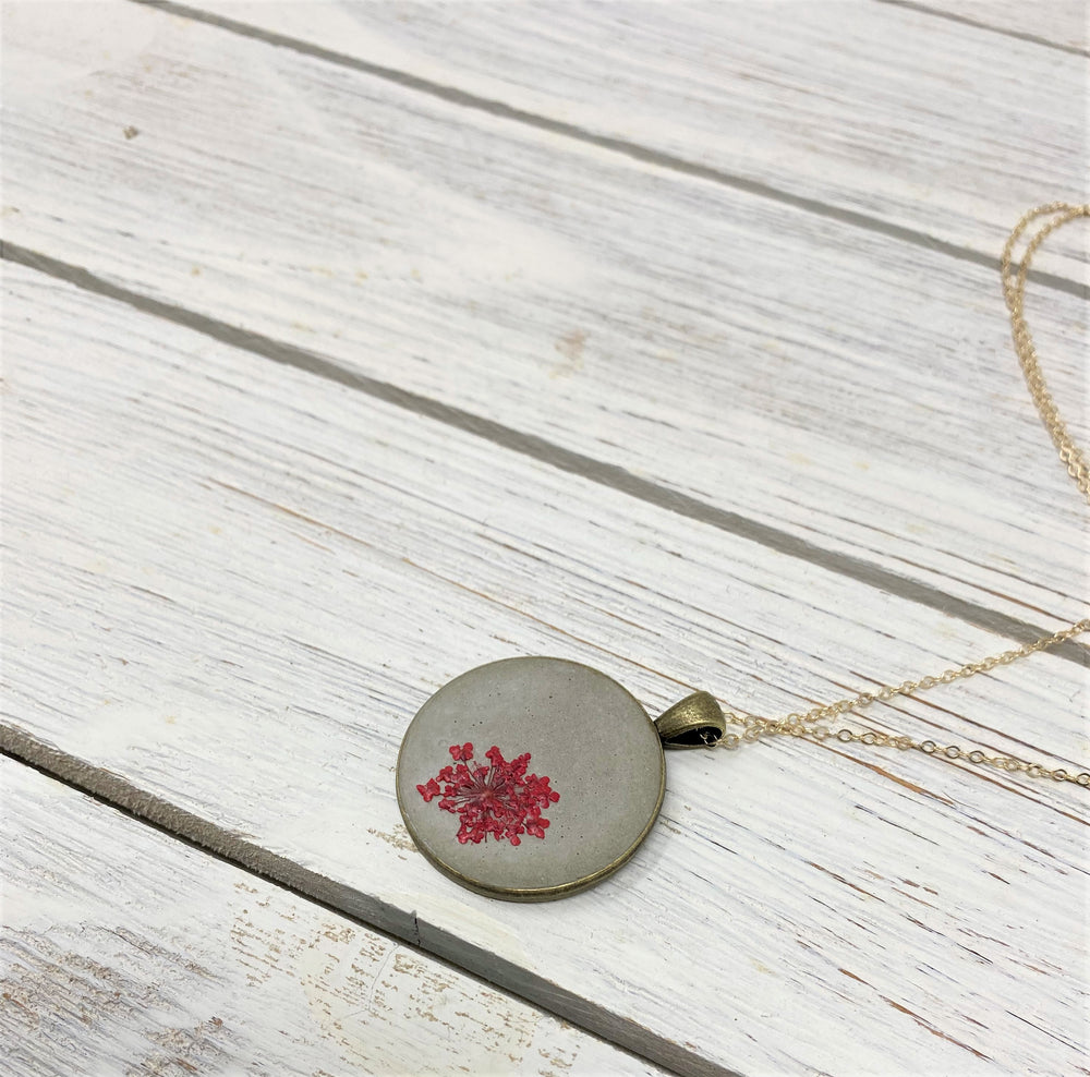 Concrete Botanical Necklace - Red Flower
