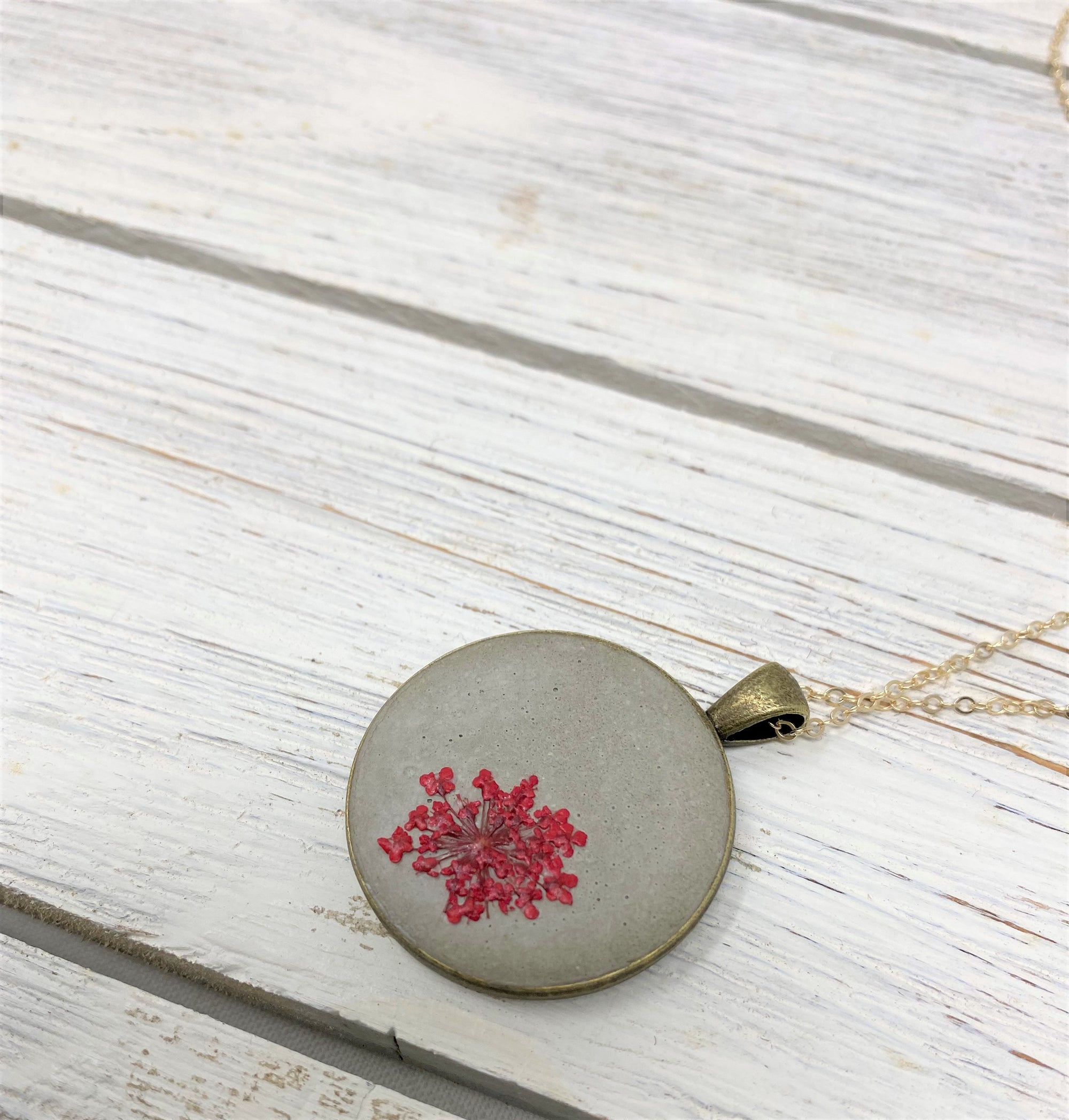 Concrete Botanical Necklace - Red Flower