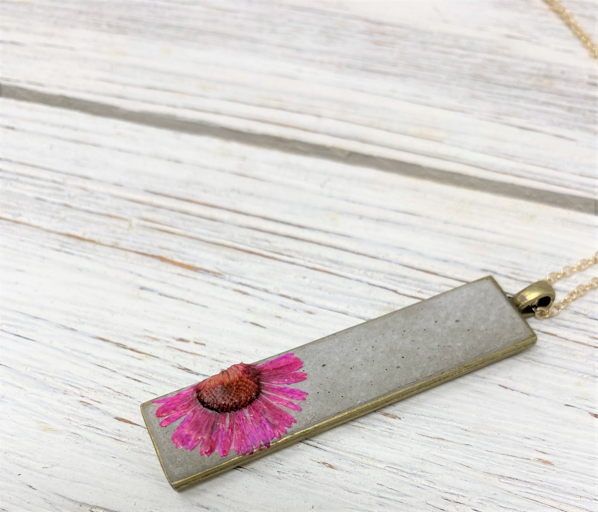 Concrete Botanical Necklace - Hot Pink Flower