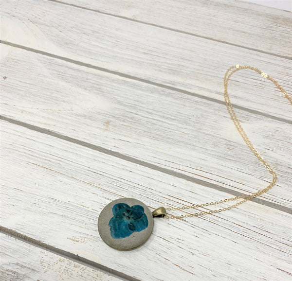 Concrete Botanical Necklace - Blue Flower