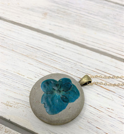 Concrete Botanical Necklace - Blue Flower