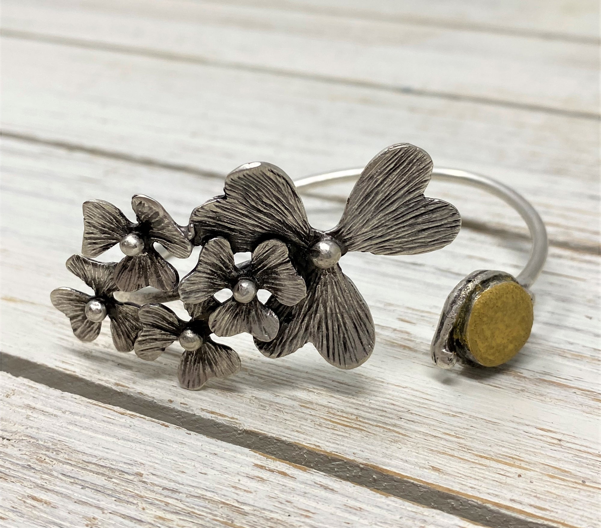 Concrete Silver Flower Bracelet III