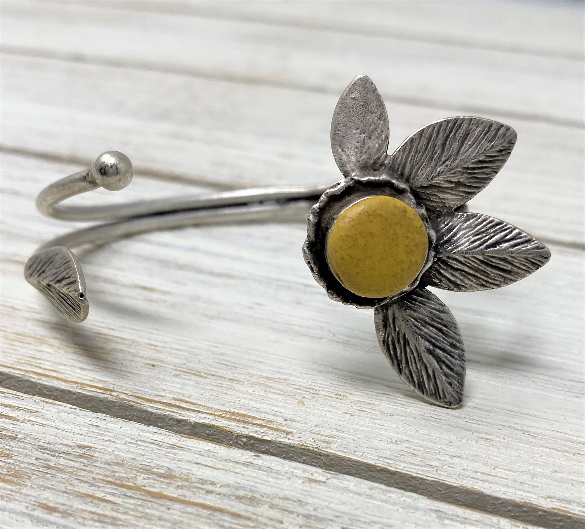 Concrete Silver Flower Bracelet